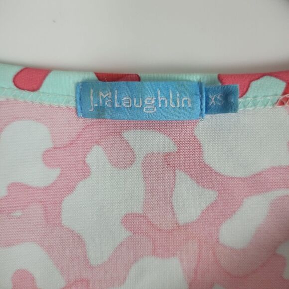 J. Mclaughlin Long Sleeve Top XS Womens Spandex Blend Light Blue Red Print - Picture 7 of 10